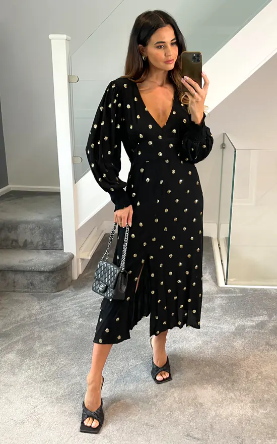 Traffic People Black And Gold Sequin Dress